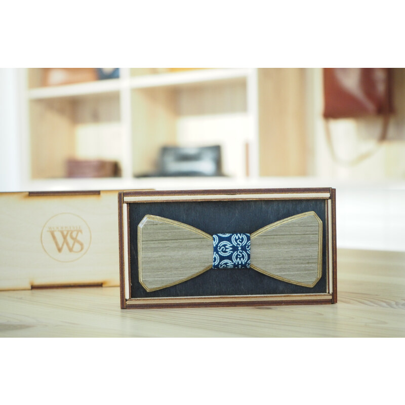 Wood Style Motýlek Hranatý Šedé hedvábí