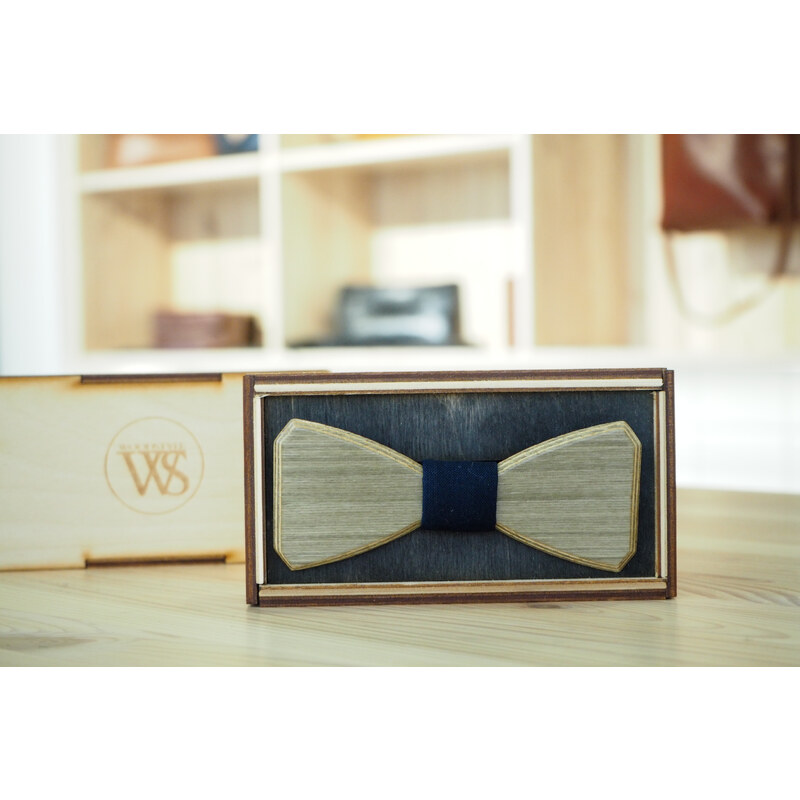 Wood Style Motýlek Hranatý Šedé hedvábí
