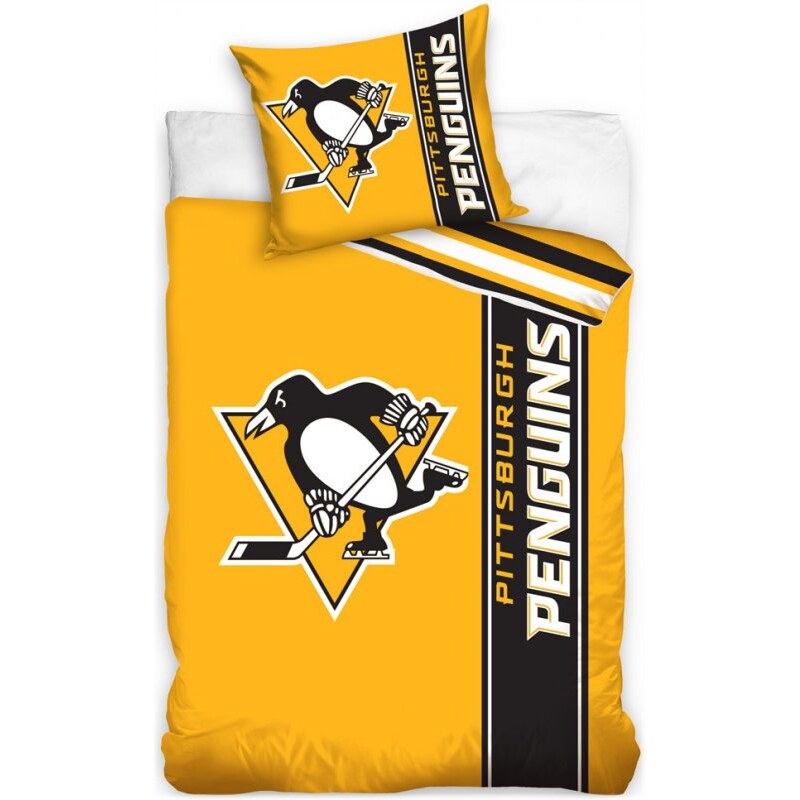 TipTrade (CZ) Hokejové ložní povlečení NHL Pittsburgh Penguins - série Belt - 100% bavlna - 70 x 90 cm + 140 x 200 cm
