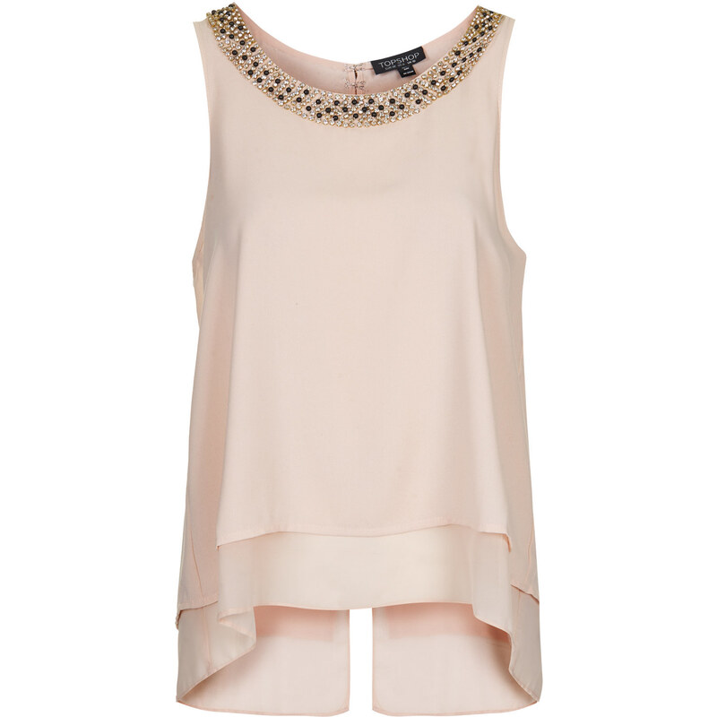 Topshop Embellished Neck Split Shell Top