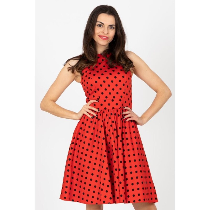 Lady V London Retro šaty Hopík, červené s puntíky Velikost: XL - GLAMI.cz