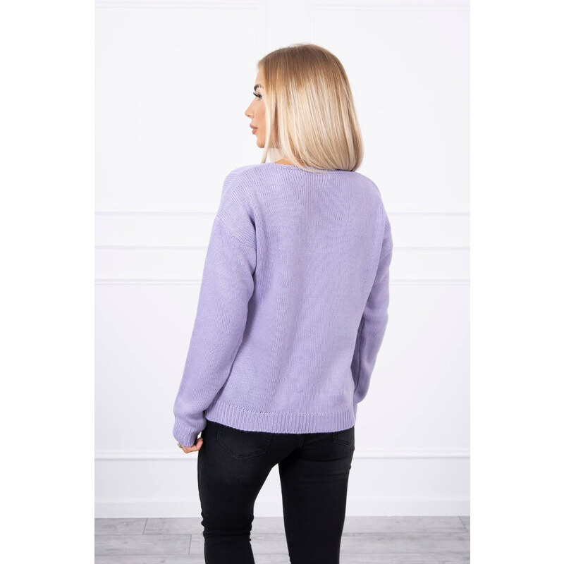 MladaModa Klasický svetr s véčkovým výstřihem model 2020-15 barva lila