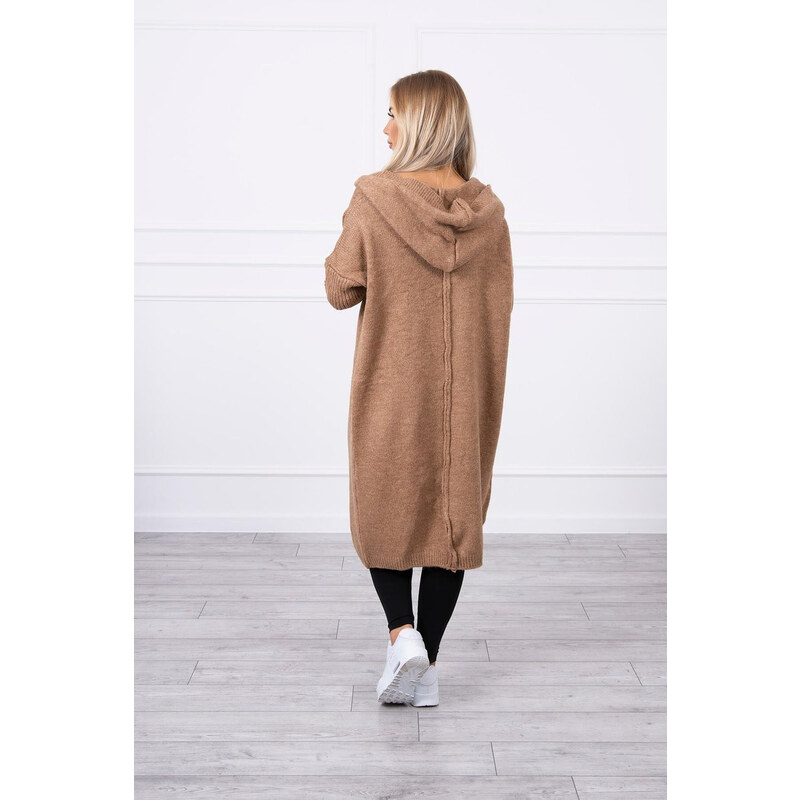 MladaModa Kardigánový svetr s kapucí a netopýřími rukávy model 2020-14 barva camel