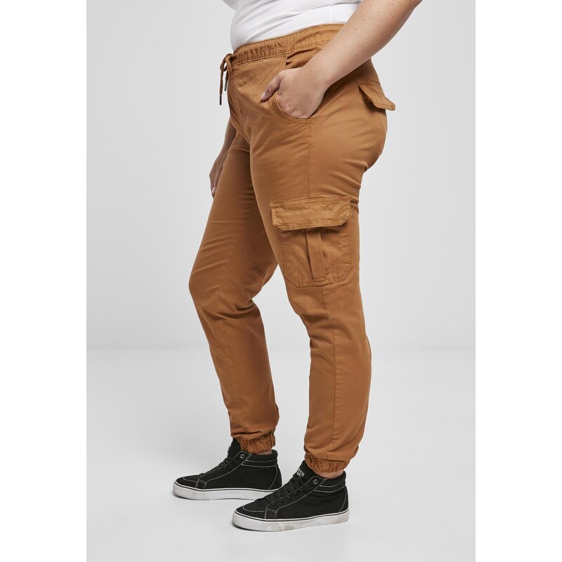 UC Ladies Dámské cargo joggingové kalhoty s vysokým pasem z karamelu