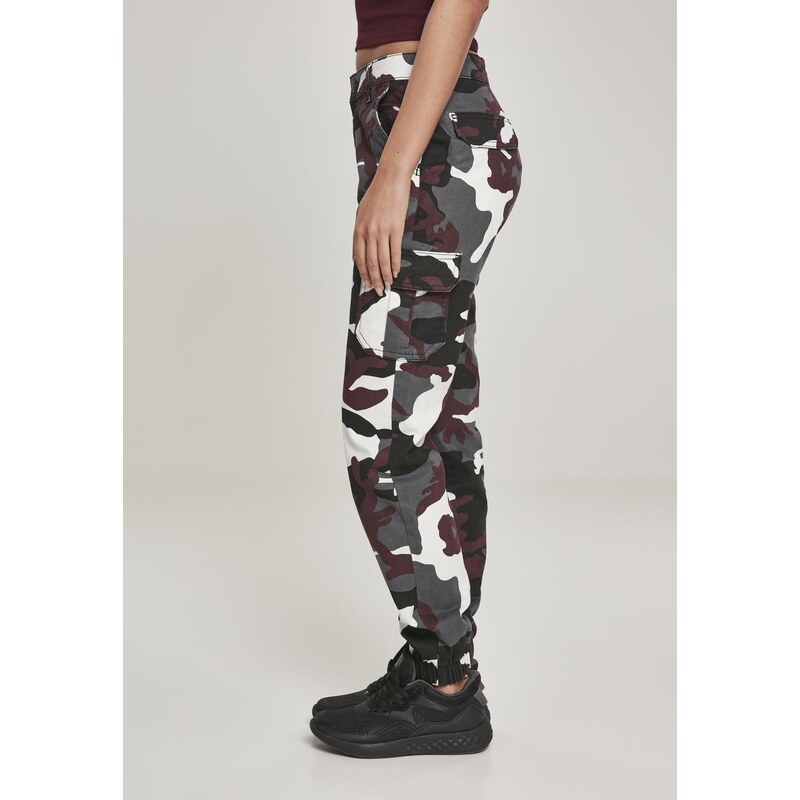 UC Ladies Dámské kalhoty Camo Cargo s vysokým pasem s vínovou maskou