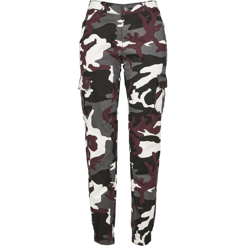 UC Ladies Dámské kalhoty Camo Cargo s vysokým pasem s vínovou maskou