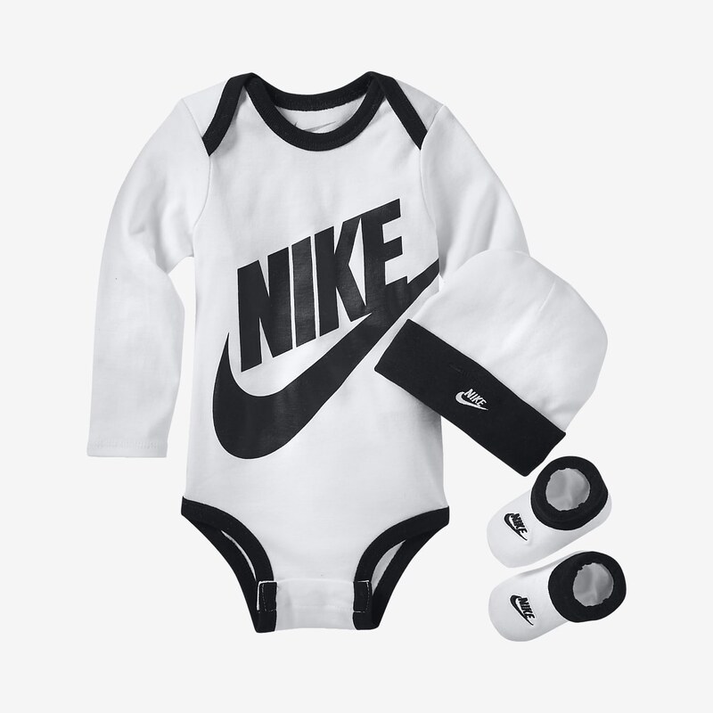 Nike futura logo ls hat / bodysuit / bootie 3pc WHITE