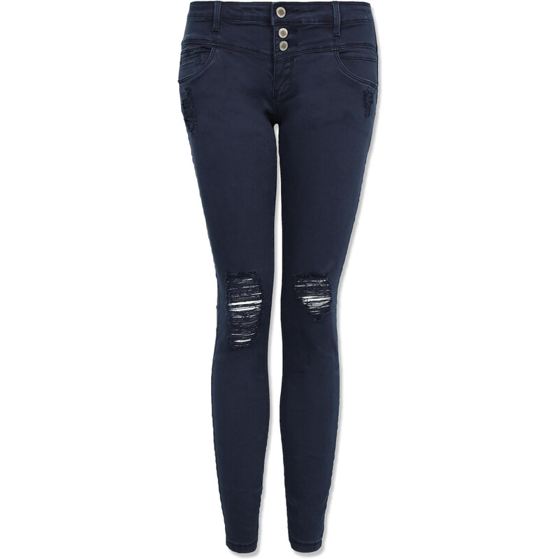 Tally Weijl Blue Skinny Pants with 3-Buttons & Rips