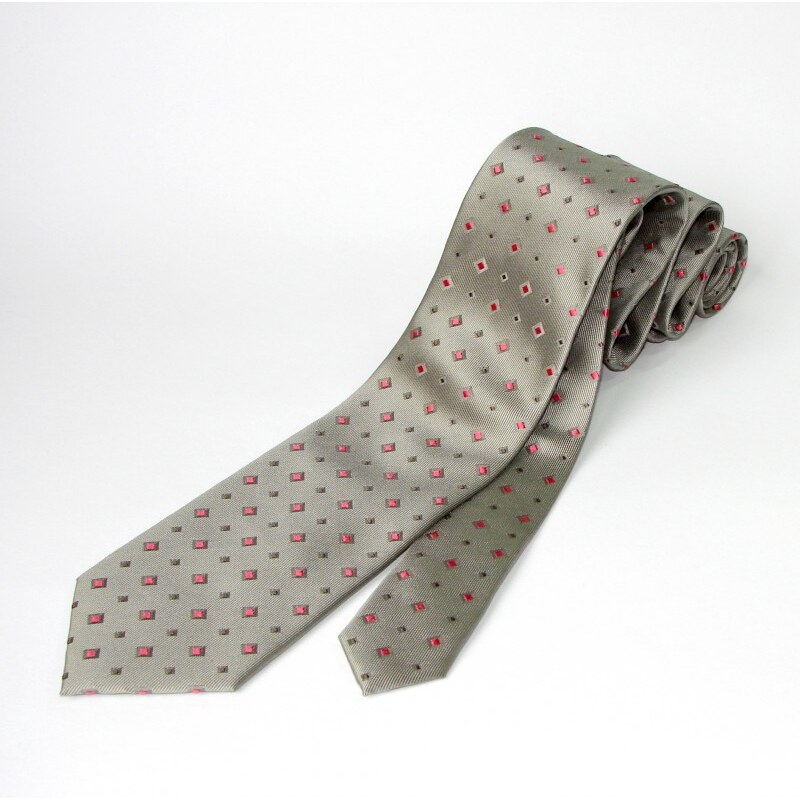 Hedvábná kravata LeeOppenheimer šedá, růžový foulard