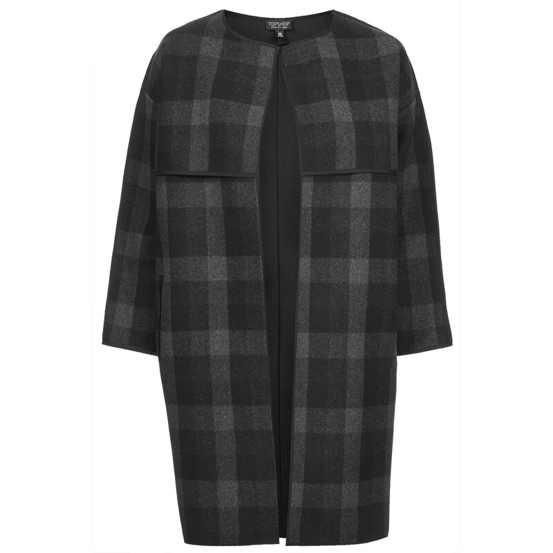 Topshop Checked Collarless Blanket Coat