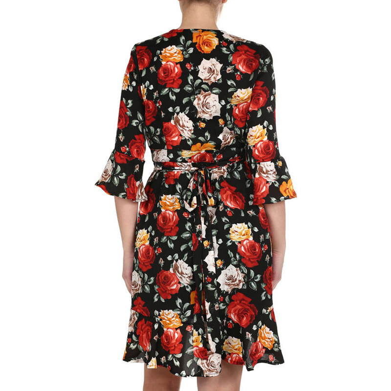Guess dámské černé zavinovací šaty s květy