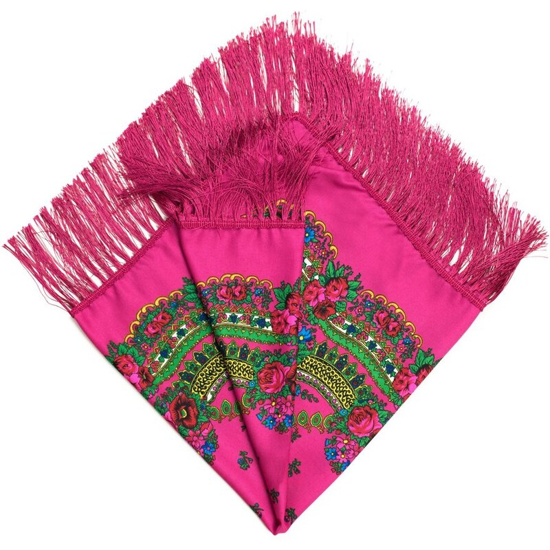 Art of Polo Růžový folkový šátek s dlouhými třásněmi