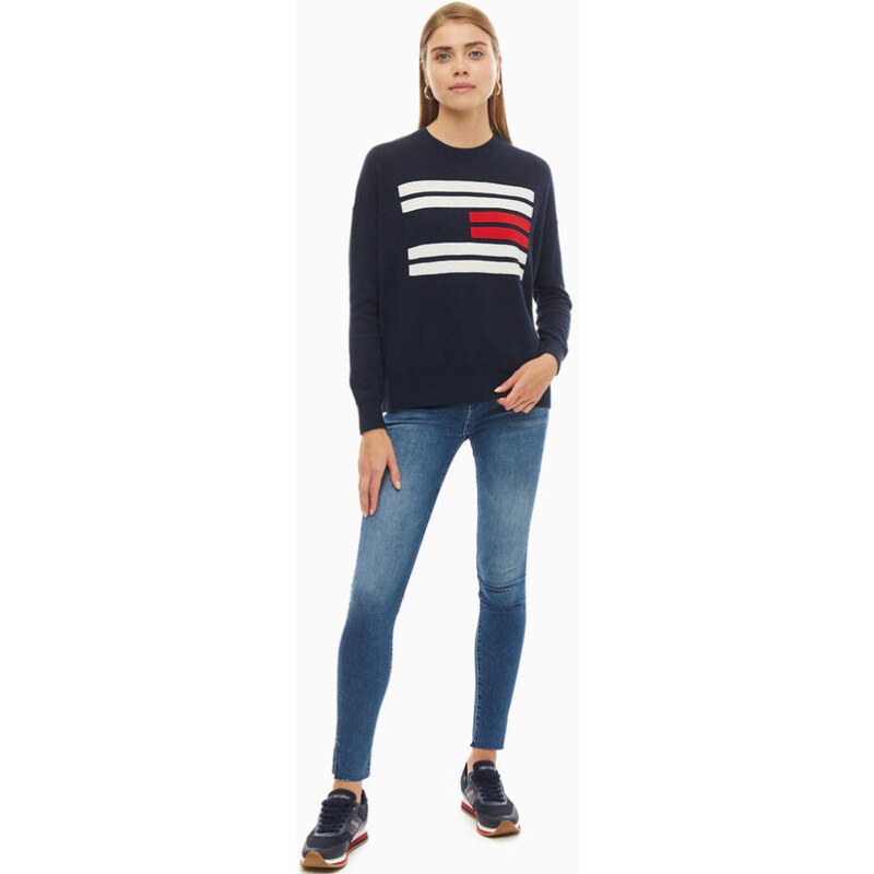 Tommy Hilfiger dámský tmavě modrý svetr Flag