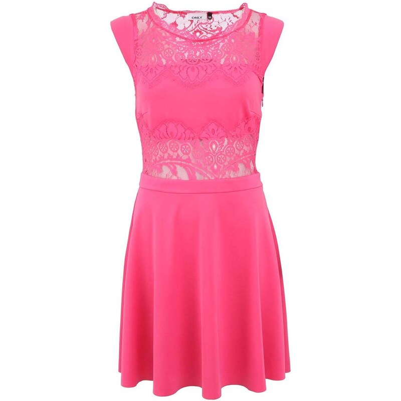 Růžové šaty s krajkou ONLY Clara