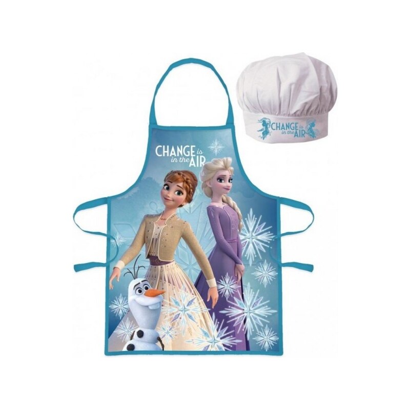 Javoli Dětská / dívčí zástěra a kuchařská čepice Ledové Království - Frozen / Elsa a Anna - modrá