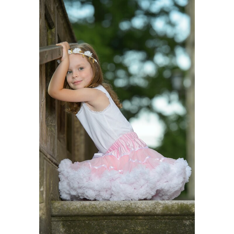 ADELO Tutu sukně dětská tylová extra - světle růžová - bílá stuha