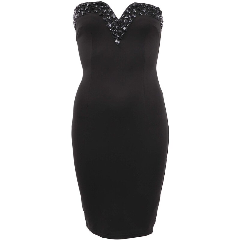 Černé pouzdrové šaty s lesklými kamínky AX Paris