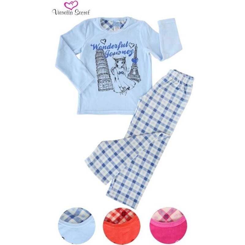 Vienetta Dětské pyžamo dlouhé Vienetta Secret Dívka na cestách - modrá