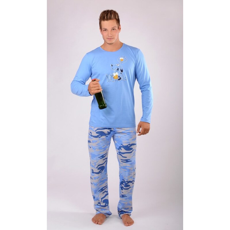 Cool Comics Pánské pyžamo dlouhé Pes s pivem - světle modrá