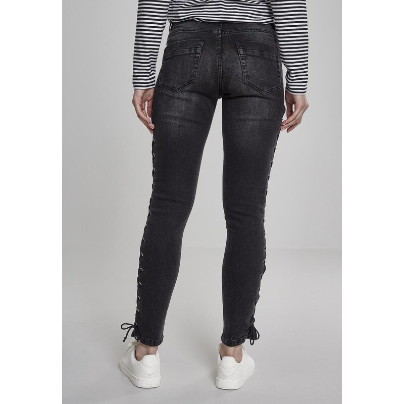 UC Ladies Dámské džínové kalhoty Lace Up Skinny Pants - černé