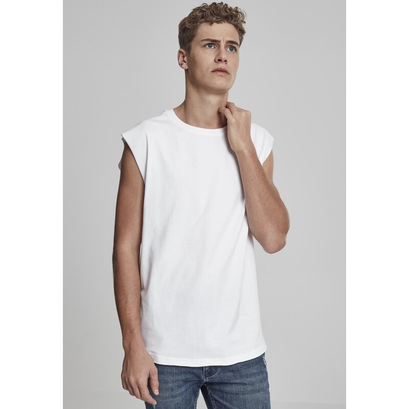 UC Men Bílé tričko bez rukávů s otevřeným okrajem