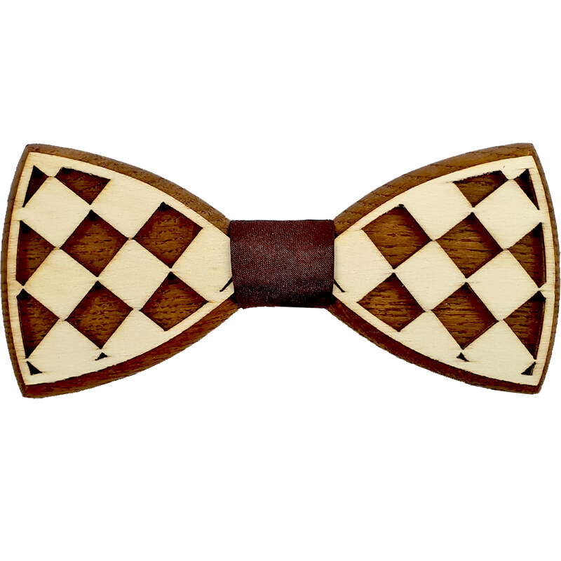AMADEA Dřevěný motýlek k obleku - šachovnice 11 cm