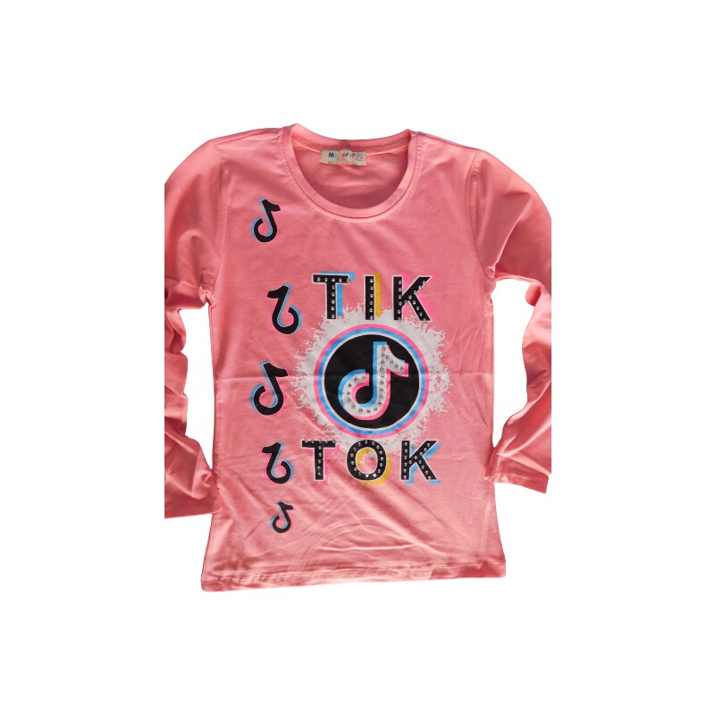 TIKTOK dívčí triko s kamínky KORALOVÉ