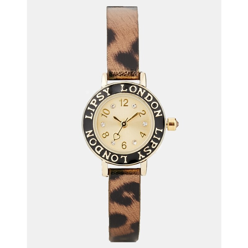 Lipsy Skinny Strap Watch In Leopard Print - Gold