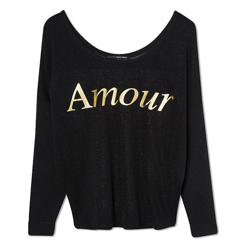 Tally Weijl Black Sheer "Amour" Knitted Long Sleeve Top