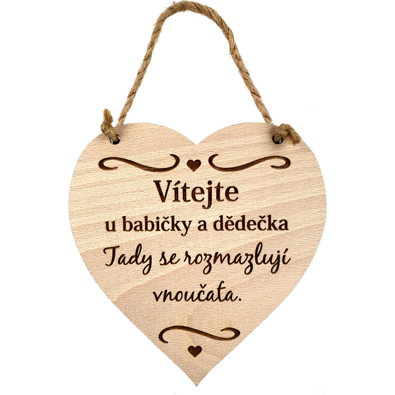 AMADEA Dřevěné srdce s textem Vítejte u babičky a dědečka, tady.., masivní dřevo, 16 x 15 cm