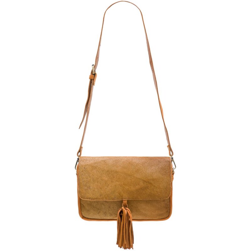 Due Linee Dámská kožená crossbody kabelka se srstí a třásní -