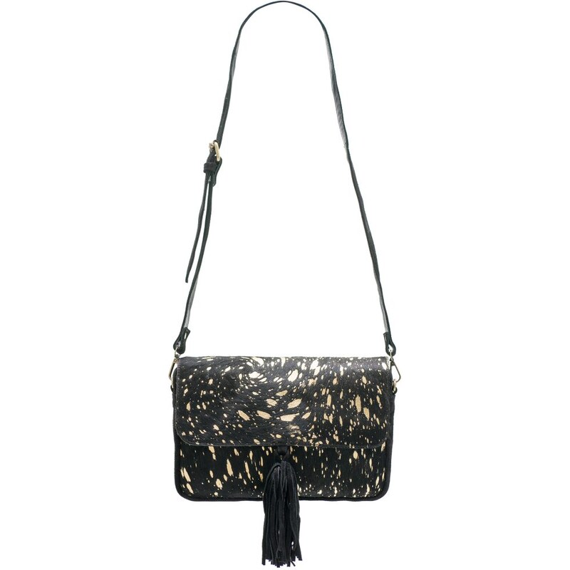 Due Linee Dámská kožená crossbody kabelka se srstí a zdobením - černá 53942138