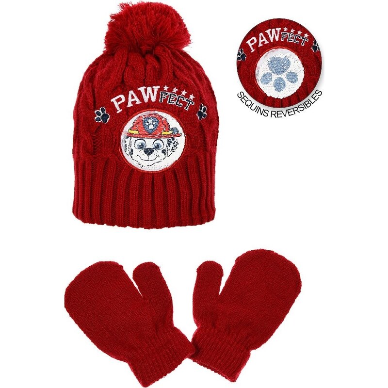 PAW PATROL Chlapecký červený set rukavic a čepice s Tlapkovou patrolou Červená