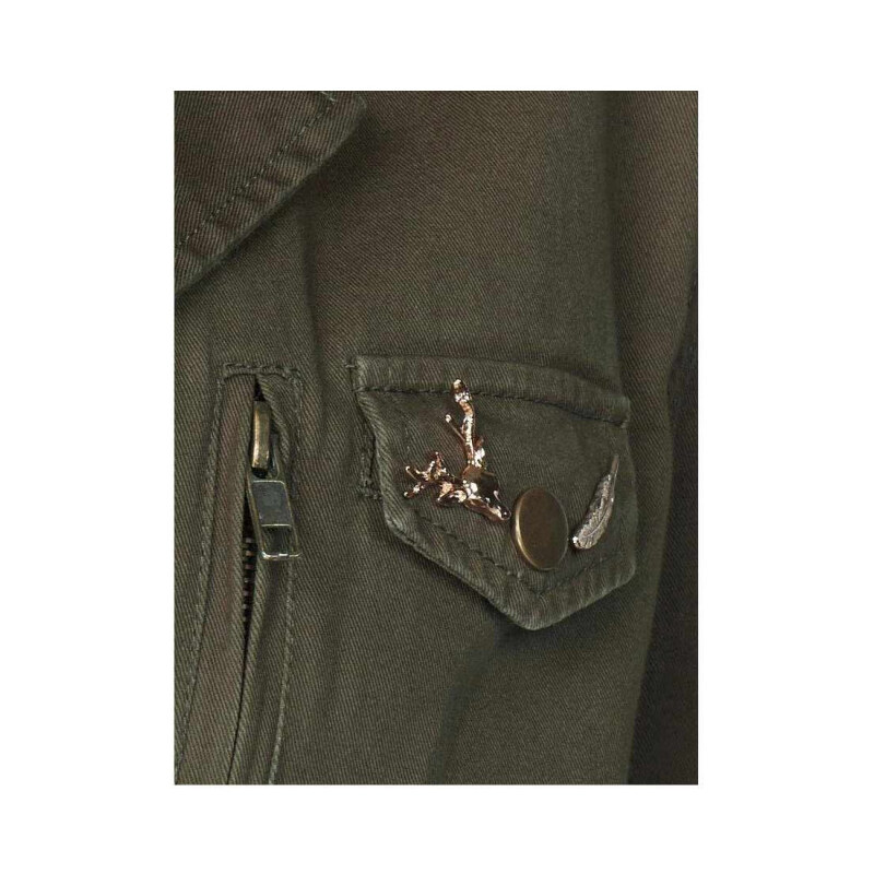 Značková dámská bunda s nášivkami a špendlíky military, Blue Monkey (vel.L skladem)