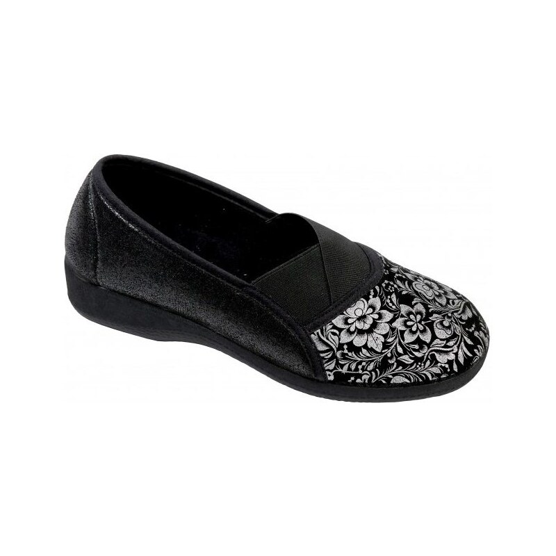GOJI elastická obuv dámská černá se stříbrným potiskem O6968-F48 Nursing Care
