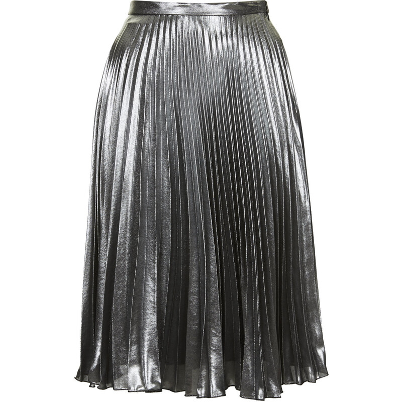 Topshop Metallic Pleated Midi Skirt