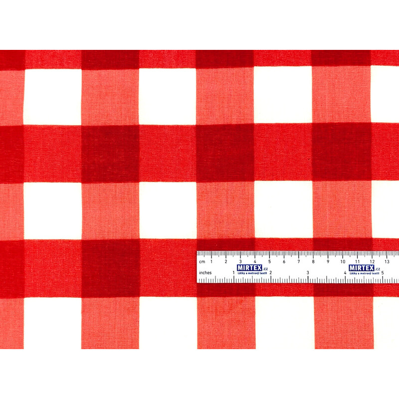 Mirtex Plátno HABINA 125 (92384-34 Velké kostky červené)-142cm zbytková metráž