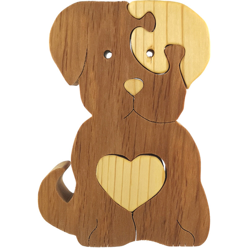 AMADEA Dřevěné puzzle pes, masivní dřevo dvou druhů dřevin, 11x15x3 cm