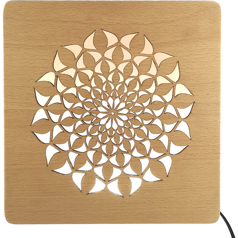 AMADEA Dřevěná lampička s motivem mandaly, velikost 20 cm, s LED osvětlením s trafem na 12V