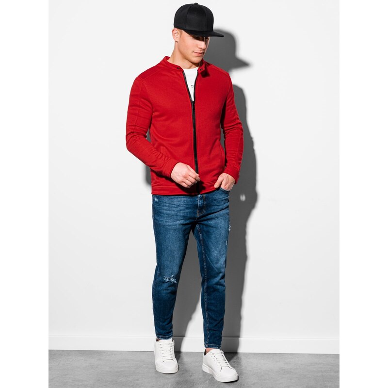 Ombre Clothing Pánská mikina na zip se stojáčkem - červená V6 OM-SSZP-22FW-005