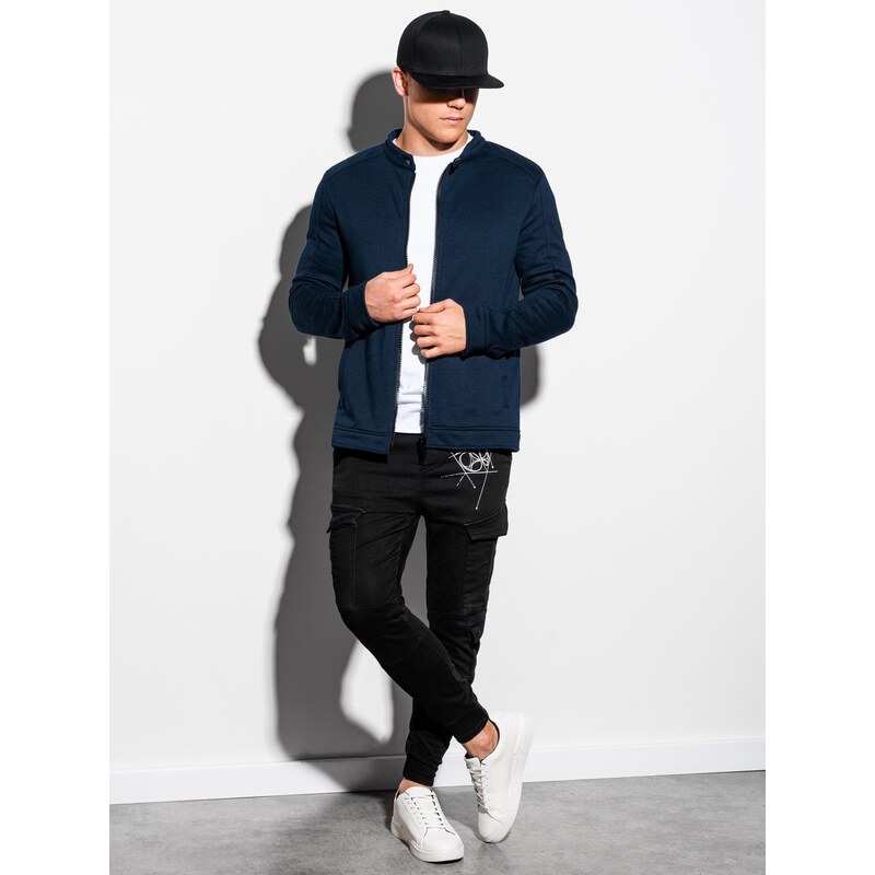 Ombre Clothing Pánská mikina na zip Matteo navy B1071 (OM-SSZP-22FW-005)