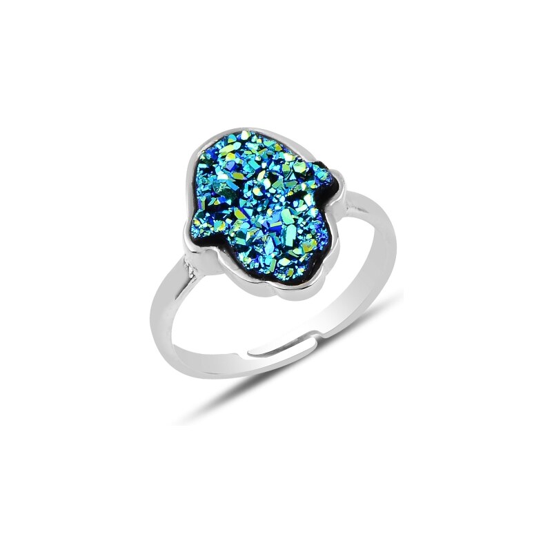 Klenoty Amber Stříbrný prsten hamsa modrá drůza - uni velikost