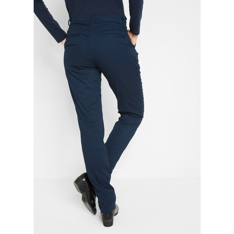 bonprix Termo chino kalhoty s kostkovanou podšívkou Modrá