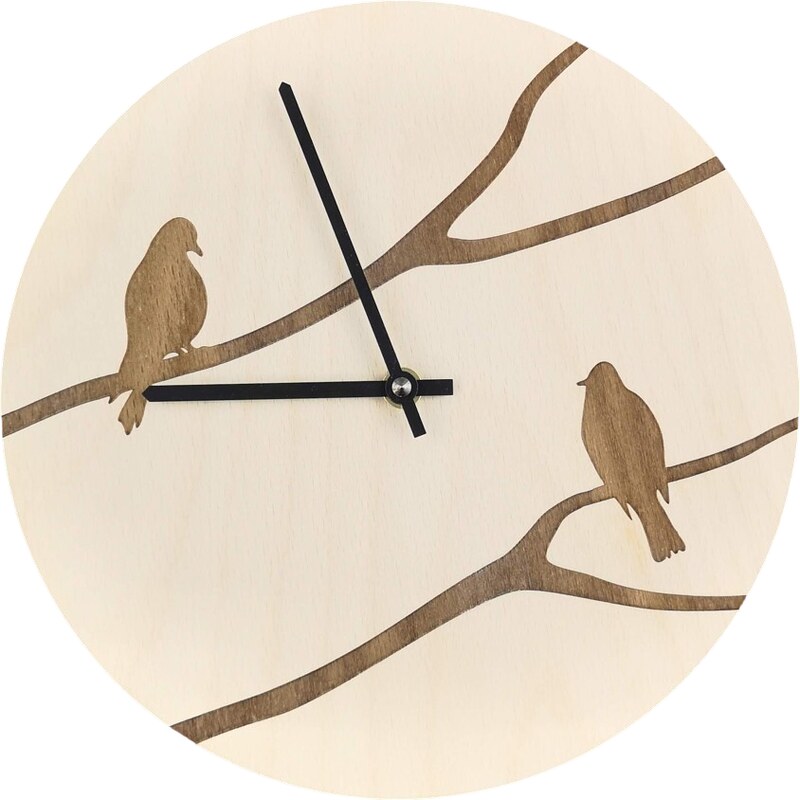 AMADEA Dřevěné hodiny nástěnné s motivem ptáčků, masivní dřevo, průměr 25 cm