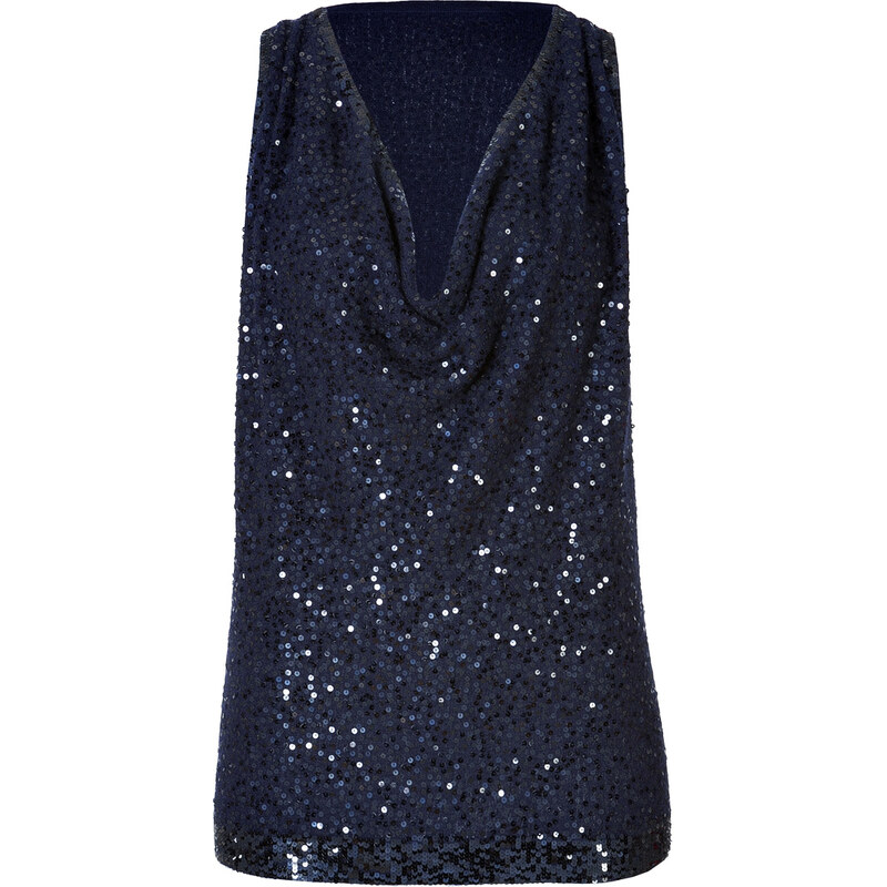 Donna Karan New York Sequined Cashmere Cowl Neck Top