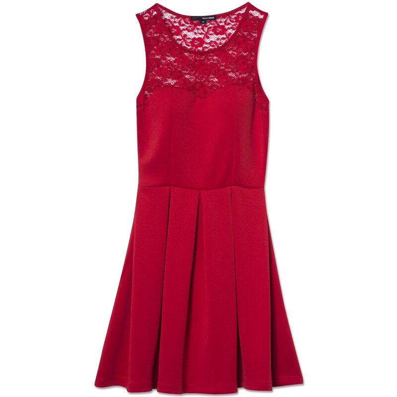 Tally Weijl Red Neoprene Skater Dress with Lace