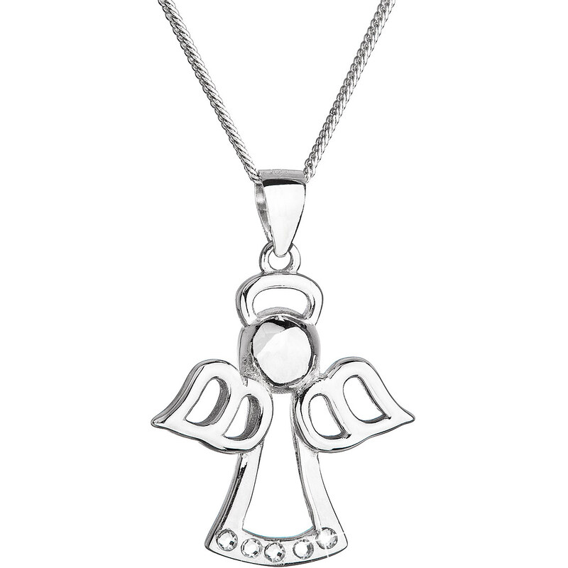 EVOLUTION GROUP Stříbrný náhrdelník anděl se Swarovski krystaly bílý 32076.1