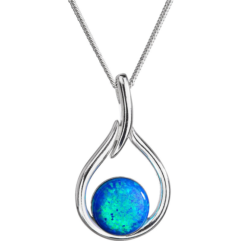 EVOLUTION GROUP Stříbrný náhrdelník se syntetickým opálem modrá kapka 12045.3