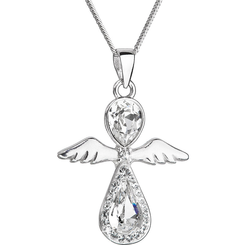 Stříbrný náhrdelník anděl se Swarovski krystaly bílý 32072.1
