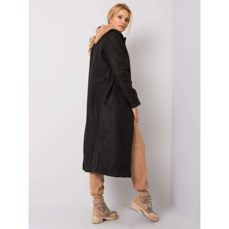 RUE PARIS ČERNÝ DLOUHÝ DÁMSKÝ KABÁT TEDDY COAT BLACK Černá